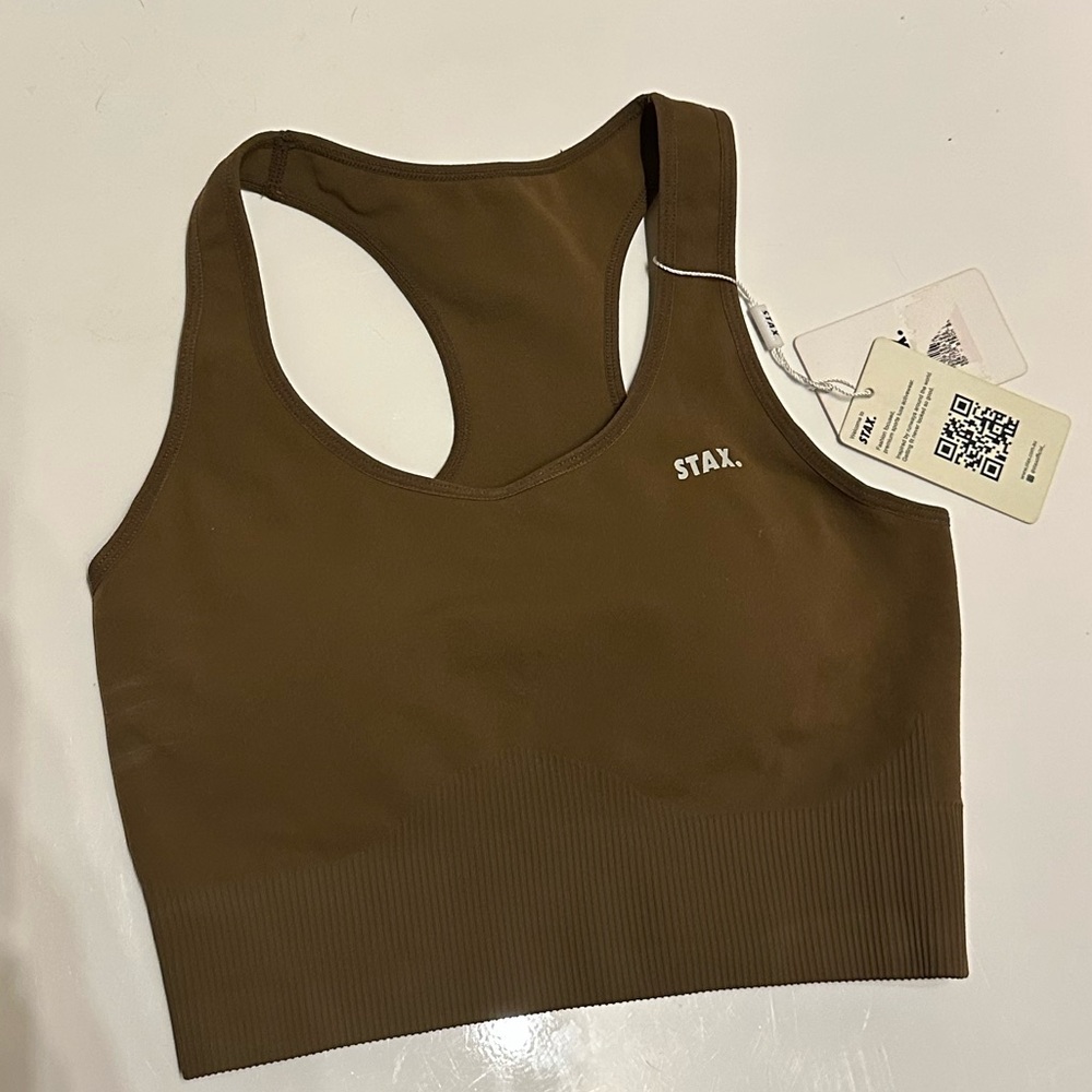 NWT STAX. Brown Sports Bra- Sz L